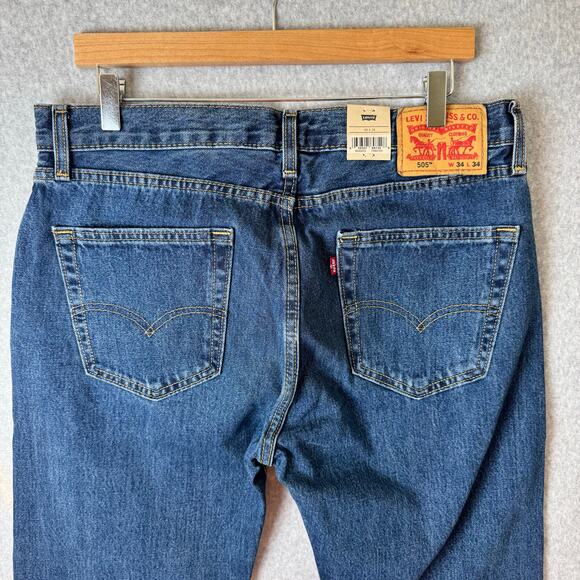 Levi’s 505 Jeans Mens Size 34 Straight Leg 100% Cotton Dark Wash Casual Work New - Picture 6 of 11